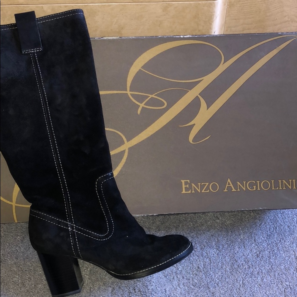 Enzo Angiolini Eajenya Black Suede Heeled Boots